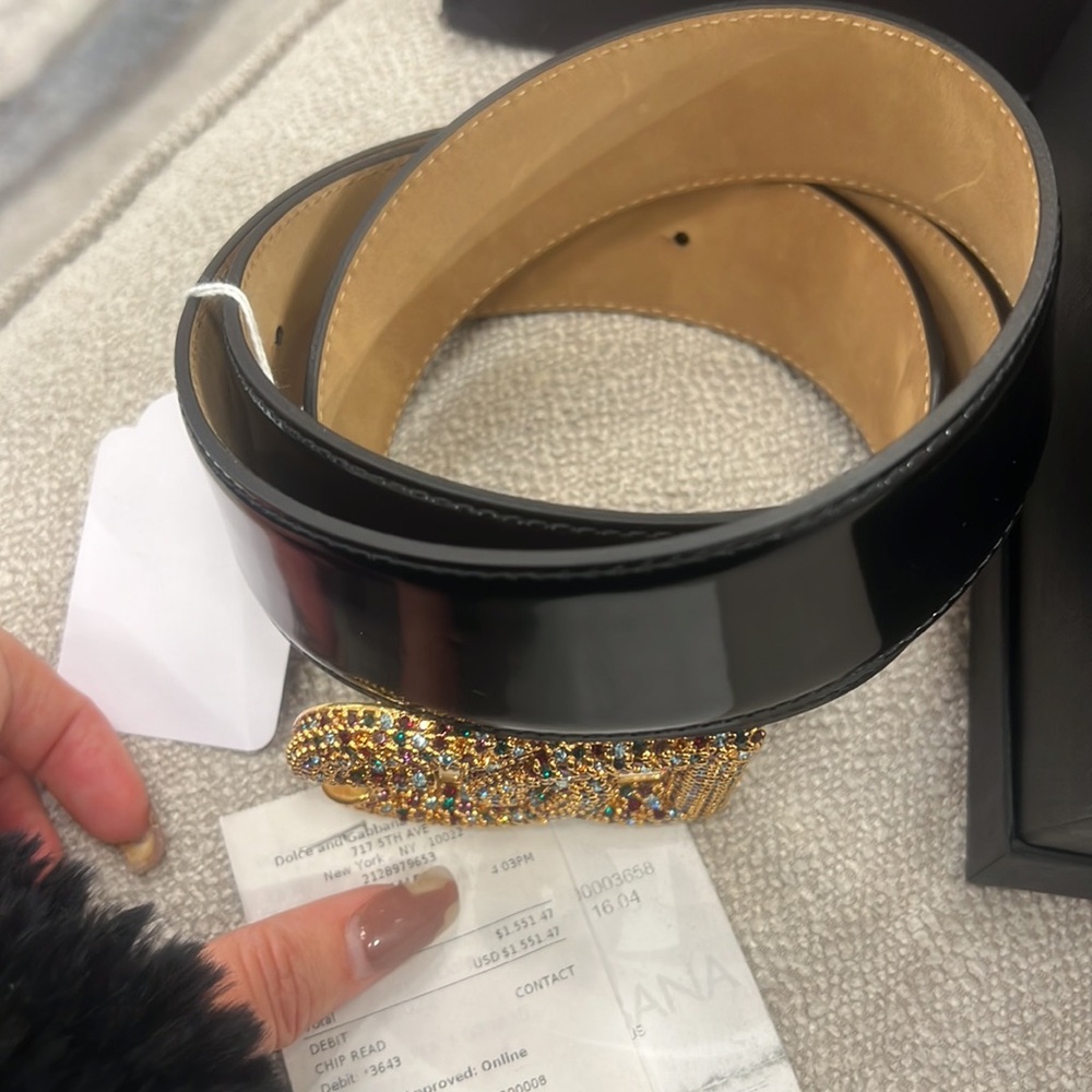 Dolce & Gabbana Black Belt with Gold Logo 38” - Picture 3 of 11